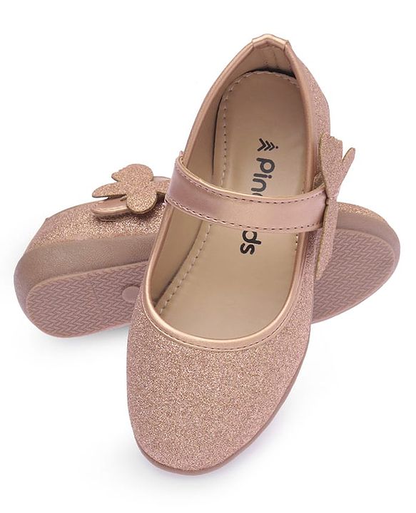Pine Kids Ballerinas with Velcro Closure Shimmered Butterfly Applique - Golden