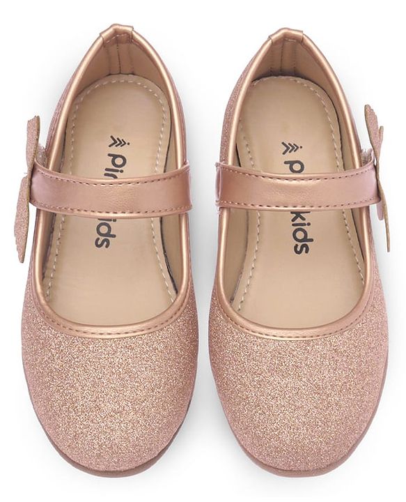 Pine Kids Ballerinas with Velcro Closure Shimmered Butterfly Applique - Golden