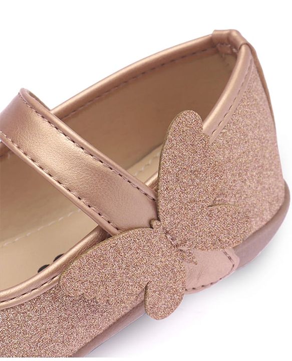 Pine Kids Ballerinas with Velcro Closure Shimmered Butterfly Applique - Golden