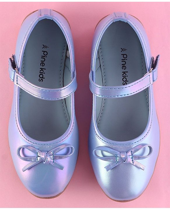 Pine Kids Ballerina with Bow Applique & Velcro Closure -Blue