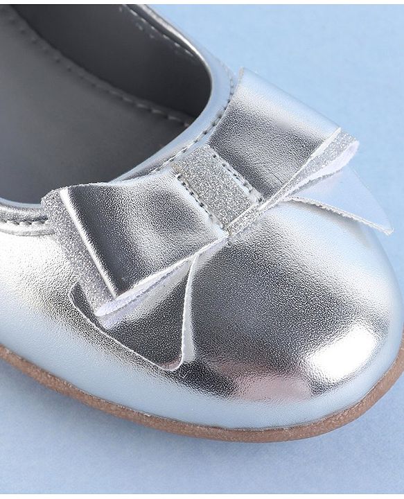 Pine Kids Ballerinas with Velcro Closure & Bow Applique - Silver