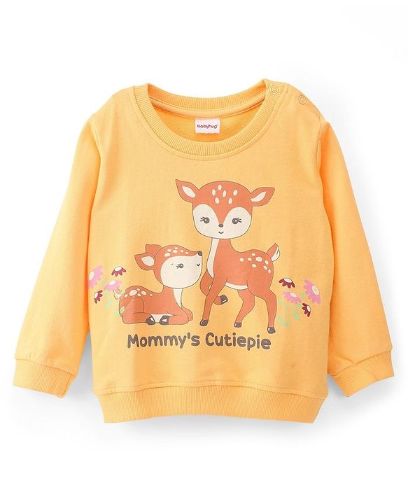Babyhug 100% Cotton Knit Full Sleeves Sweatshirt With Floral & Deer Graphics Pack Of 2 - Yellow & Maroon
