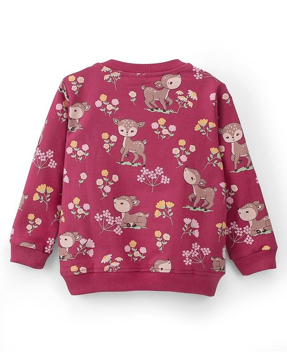 Babyhug 100% Cotton Knit Full Sleeves Sweatshirt With Floral & Deer Graphics Pack Of 2 - Yellow & Maroon