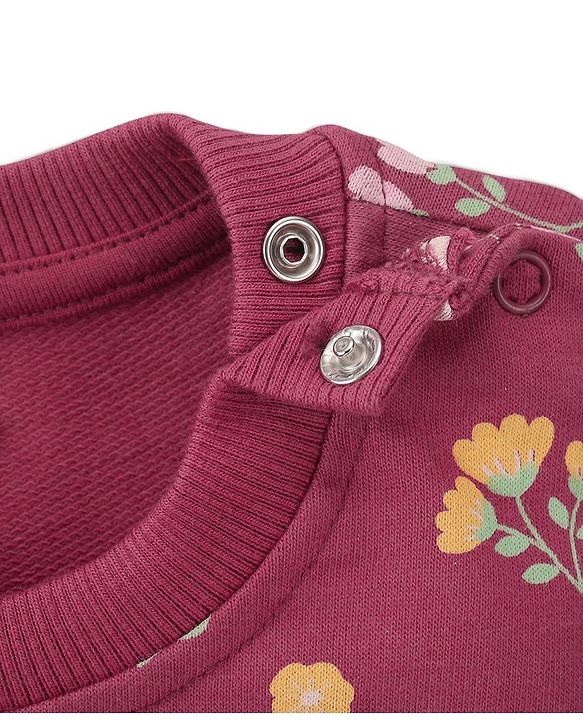 Babyhug 100% Cotton Knit Full Sleeves Sweatshirt With Floral & Deer Graphics Pack Of 2 - Yellow & Maroon