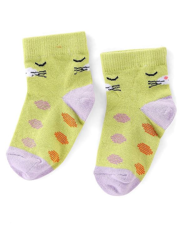 Cute Walk by Babyhug Cotton Knit Anti-Bacterial Ankle Length Floral & Animal Design Socks Pack of 3 - Pink & Yellow