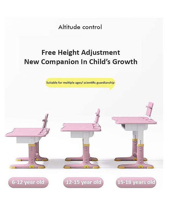 Babyhug Study Table & Chair Set with Height Adjustment - Pink