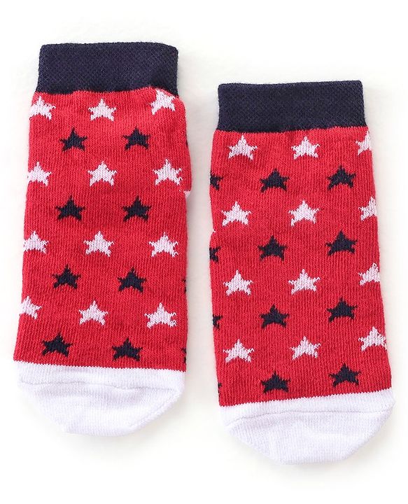 Cute Walk by Babyhug Cotton Blend Non Terry Ankle Length Socks Heart Design - Red