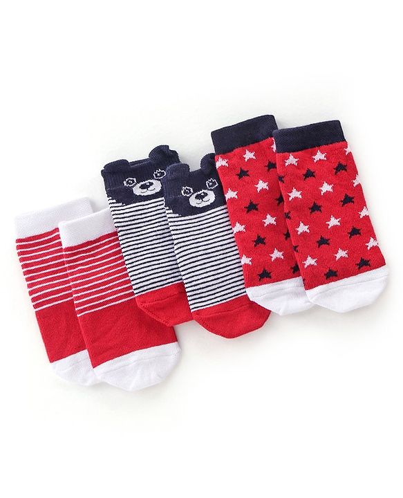 Cute Walk by Babyhug Cotton Blend Non Terry Ankle Length Socks Heart Design - Red