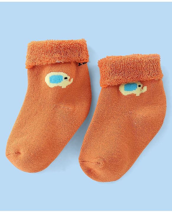 Cute Walk by Babyhug Terry Knit Anti Bacterial Ankle Length Elephant Design Socks Pack of 3 - Multicolour