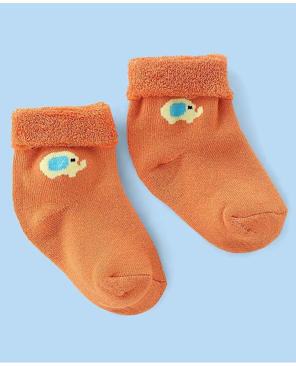 Cute Walk by Babyhug Terry Knit Anti Bacterial Ankle Length Elephant Design Socks Pack of 3 - Multicolour
