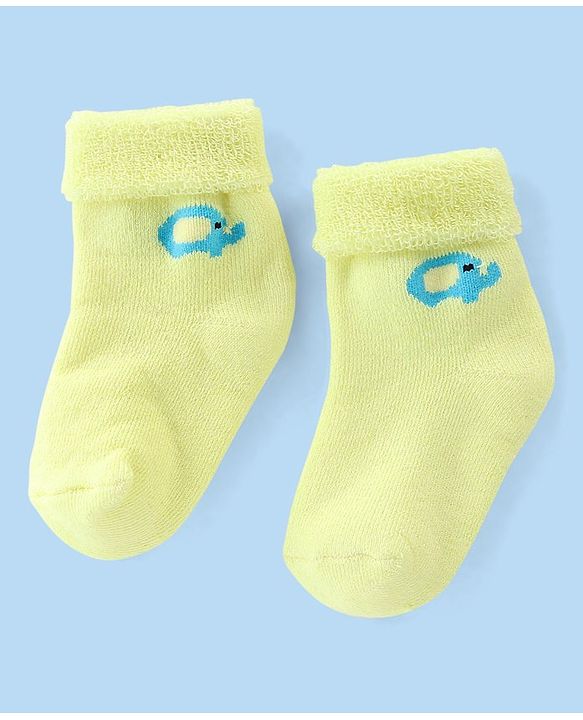 Cute Walk by Babyhug Terry Knit Anti Bacterial Ankle Length Elephant Design Socks Pack of 3 - Multicolour