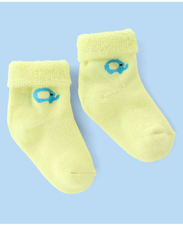 Cute Walk by Babyhug Terry Knit Anti Bacterial Ankle Length Elephant Design Socks Pack of 3 - Multicolour