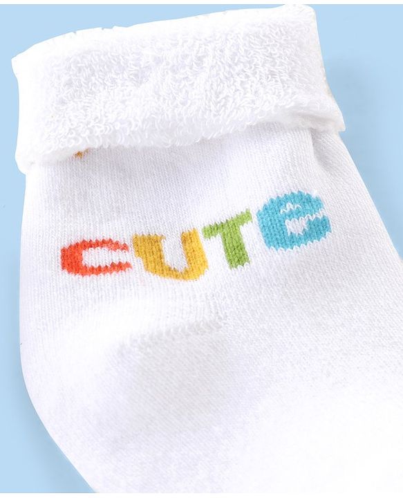 Cute Walk by Babyhug Terry Knit Anti Bacterial Ankle Length Elephant Design Socks Pack of 3 - Multicolour