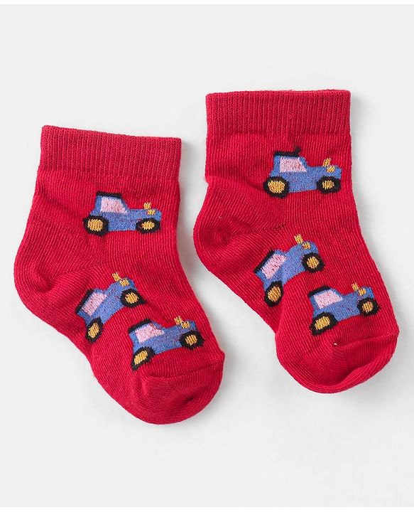 Cute Walk by Babyhug Cotton Knit Anti-Bacterial Ankle Length Cars & Striped Design Socks Pack of 3 - Red & Blue