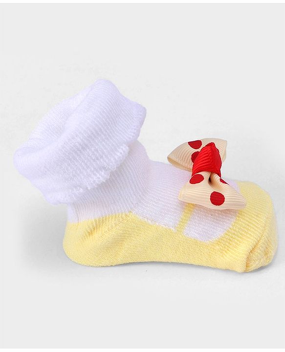 Cute Walk by Babyhug Ankle Length Sock Shoes With Bow Applique - Light Yellow
