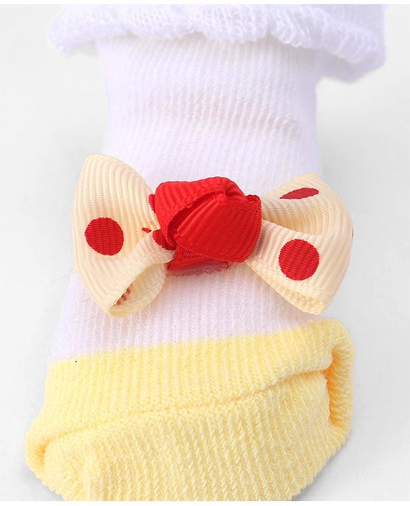 Cute Walk by Babyhug Ankle Length Sock Shoes With Bow Applique - Light Yellow