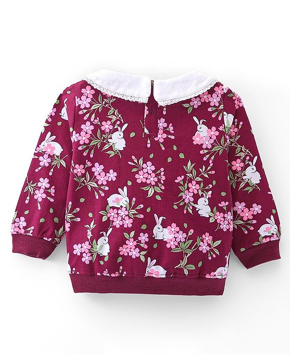 Babyhug Cotton Knit Full Sleeves Sweatshirt Floral Print - Maroon