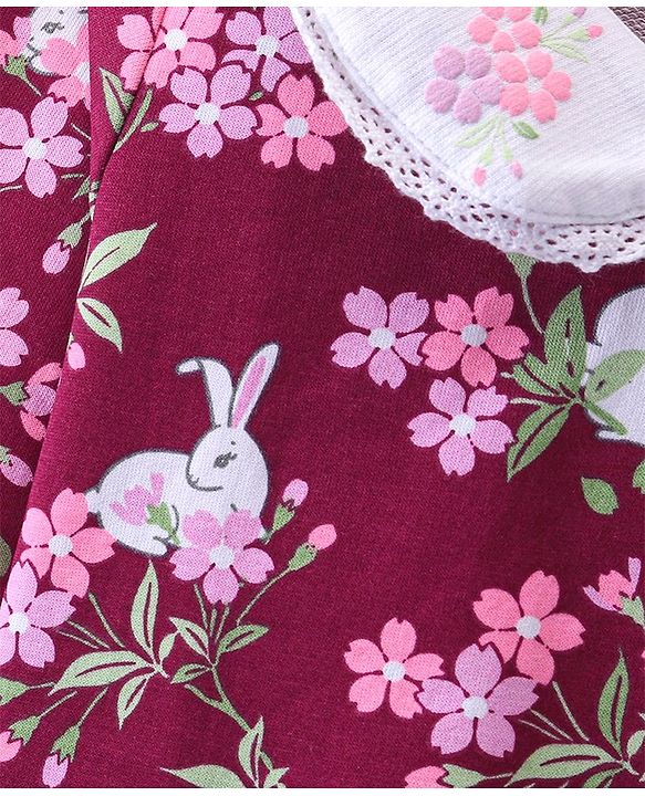 Babyhug Cotton Knit Full Sleeves Sweatshirt Floral Print - Maroon