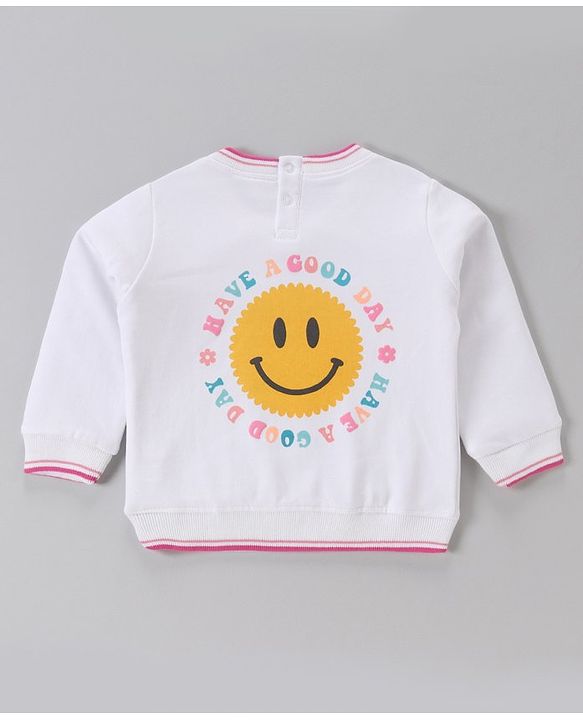 Babyhug Cotton Knit Full Sleeves Sweatshirt With Text Graphics - White