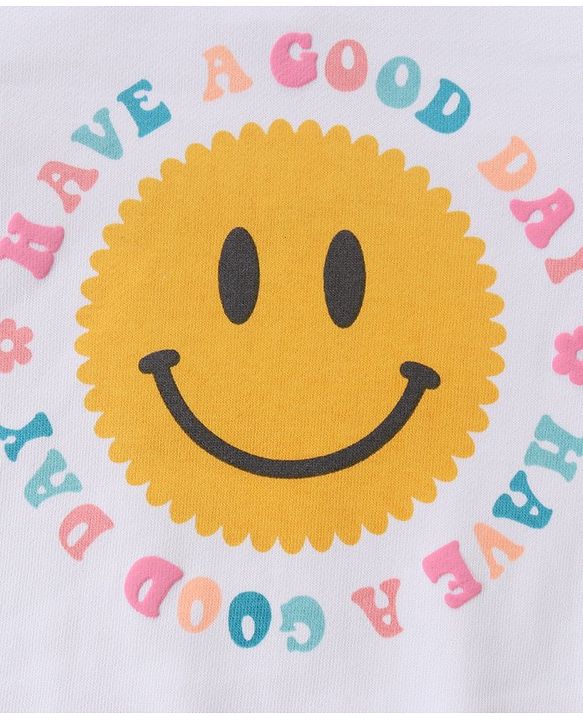 Babyhug Cotton Knit Full Sleeves Sweatshirt With Text Graphics - White