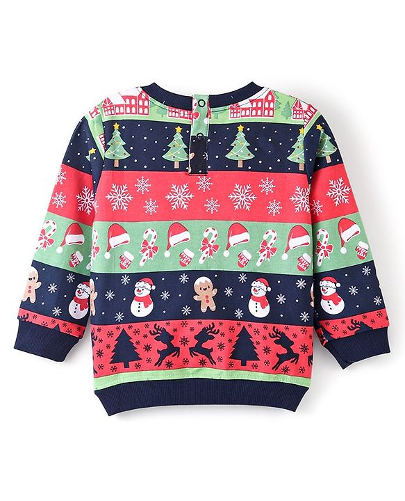 Babyhug 100% Cotton Knit Full Sleeves Sweatshirt With Christmas Print - Pink & Navy Blue