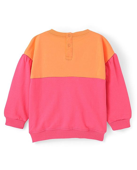Babyhug Cotton Knit Full Sleeves Sweatshirt With Holographic Foil Print - Pink & Orange