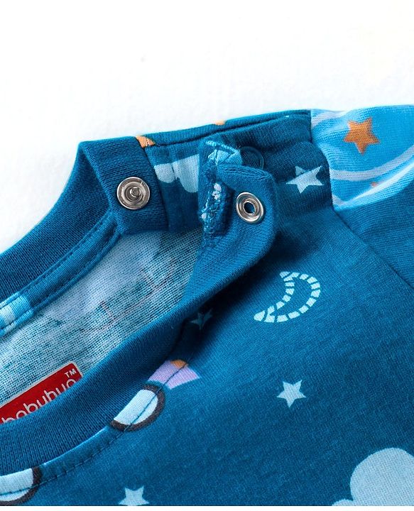 Babyhug Cotton Knit Full Sleeves Night Suit Vehicles Printed - Blue