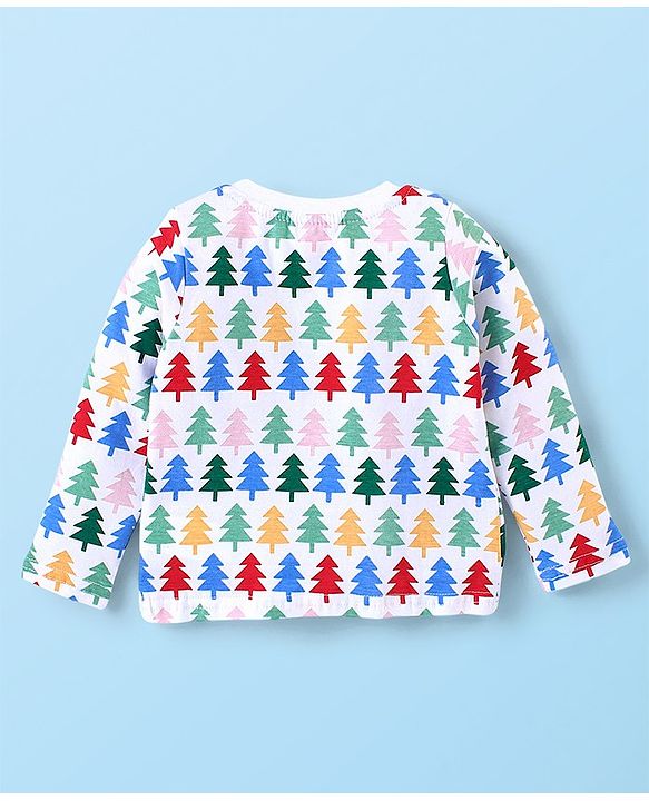 Babyhug Cotton Knit Single Jersey Full Sleeves Night Suit With Pinetree Print - White