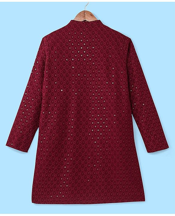 Pine Kids All Over Embroidered Full Sleeves Kurta Pyjama Set - Red