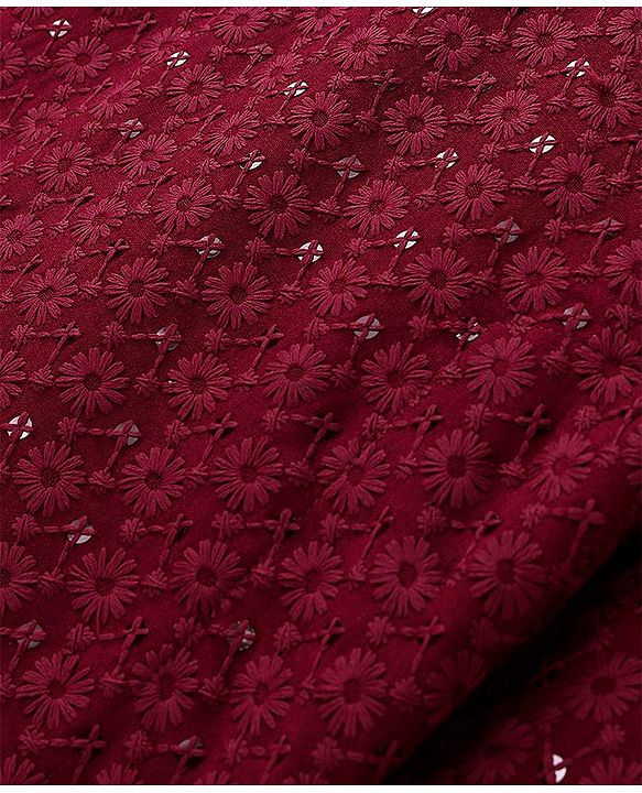 Pine Kids All Over Embroidered Full Sleeves Kurta Pyjama Set - Red