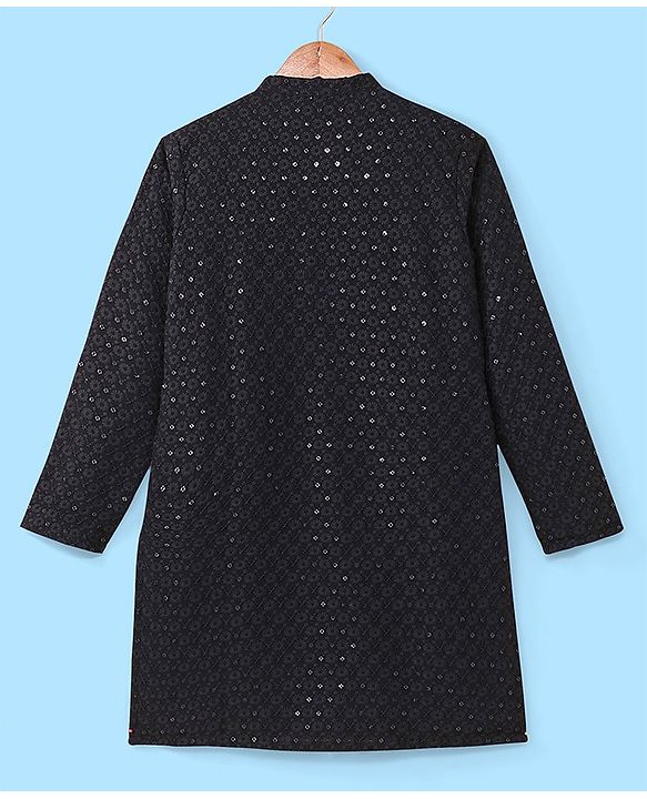 Pine Kids All Over Embroidered Full Sleeves Kurta Pyjama Set - Black