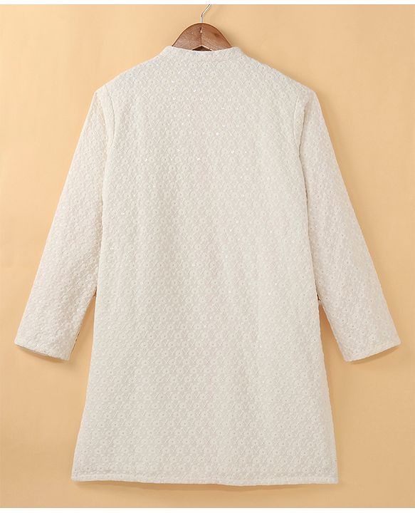 Pine Kids All Over Embroidered Full Sleeves Kurta Pyjama Set - White
