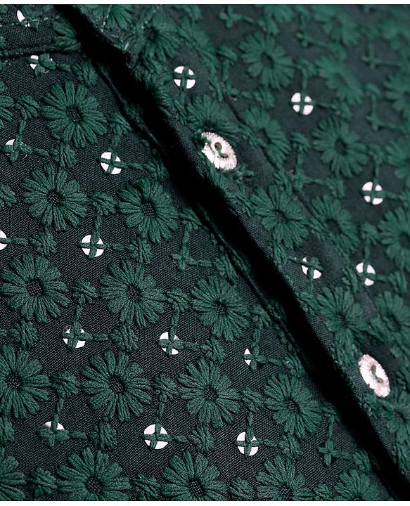 Pine Kids Full Sleeves All Over Sequined Embroidered Kurta Pyjama Set- Green