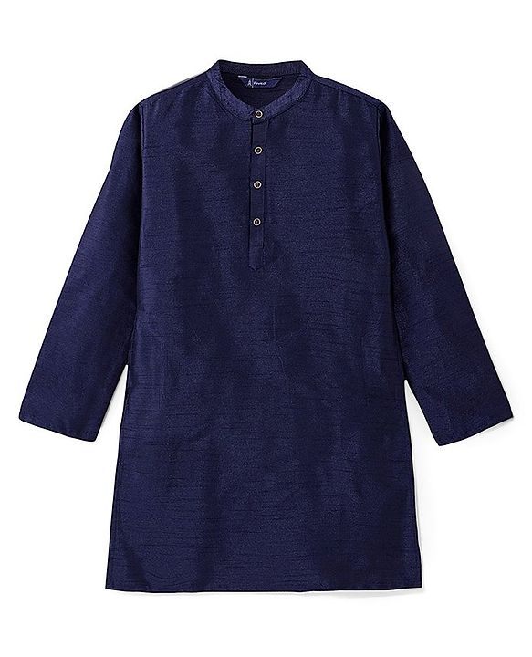 Pine Kids Printed Full Sleeves Kurta Pyjama with Floral Printed Bandi - Navy Blue