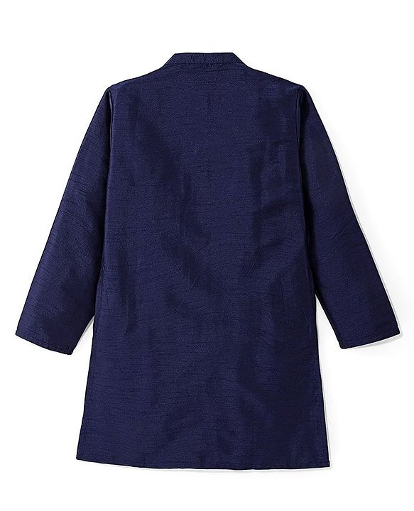 Pine Kids Printed Full Sleeves Kurta Pyjama with Floral Printed Bandi - Navy Blue