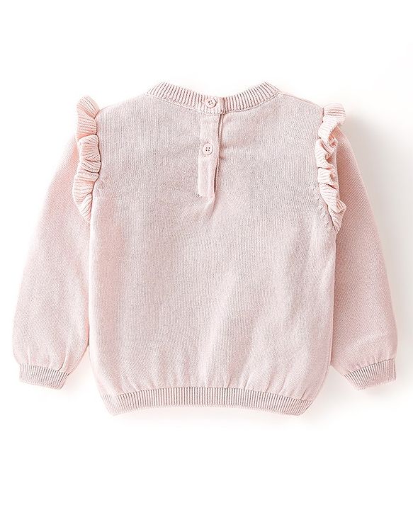 Babyhug Full Sleeves Pullover Sweater with Heart Embroidered - Pink
