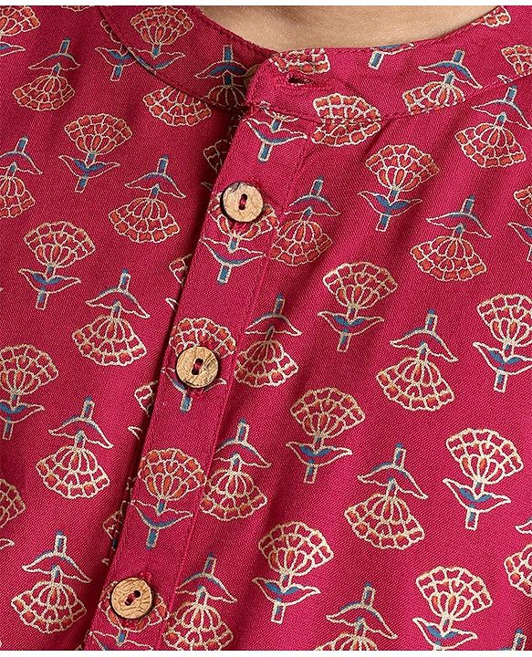 Pine Kids 100 % Viscose Woven Full Sleeves  Foil Printed   Kurta & Pajama Set - Dark Pink