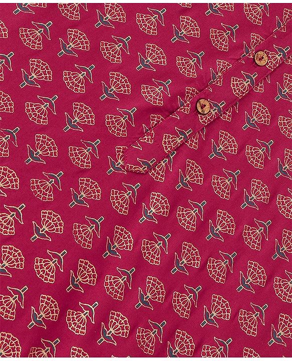 Pine Kids 100 % Viscose Woven Full Sleeves  Foil Printed   Kurta & Pajama Set - Dark Pink