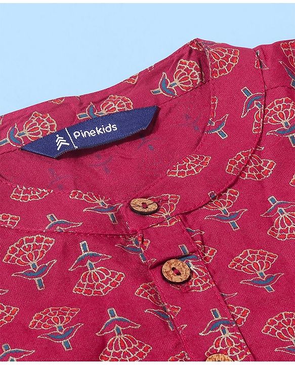 Pine Kids 100 % Viscose Woven Full Sleeves  Foil Printed   Kurta & Pajama Set - Dark Pink