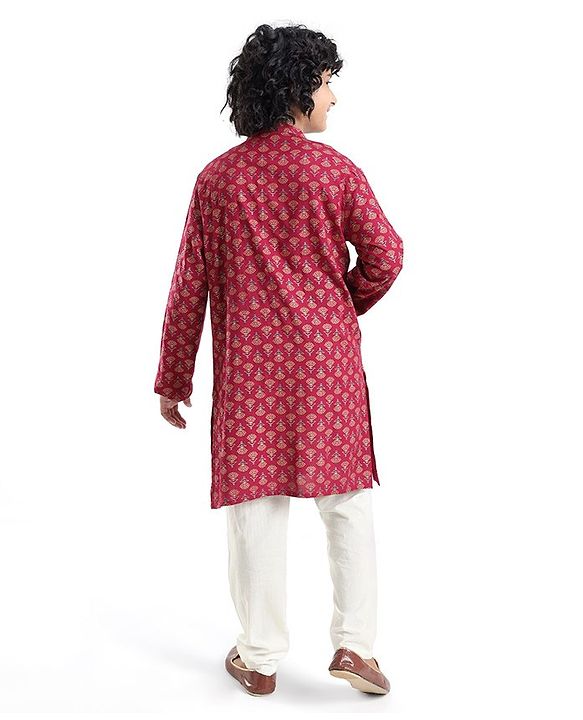Pine Kids 100 % Viscose Woven Full Sleeves  Foil Printed   Kurta & Pajama Set - Dark Pink