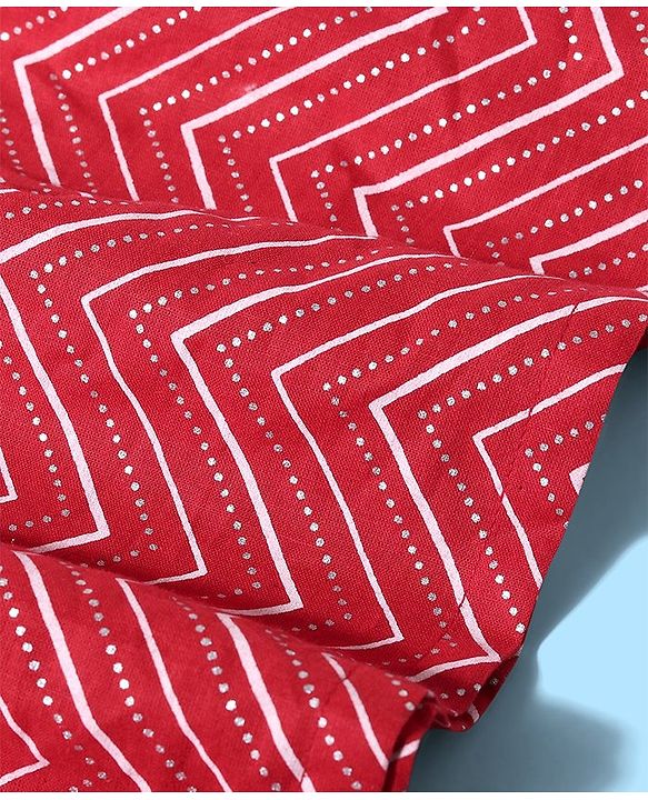 Pine Kids Full Sleeves Chevron Printed Kurta Pyjama Set- Red