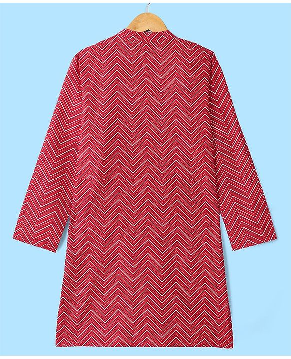 Pine Kids Full Sleeves Chevron Printed Kurta Pyjama Set- Red