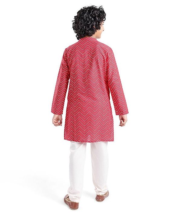 Pine Kids Full Sleeves Chevron Printed Kurta Pyjama Set- Red