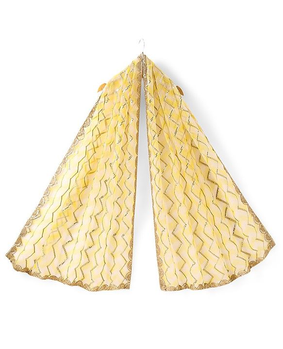Pine Kids Half Sleeves Chevron Embroidered Choli & Lehenga with  Dupatta Set- Yellow