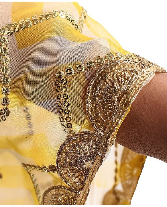 Pine Kids Half Sleeves Chevron Embroidered Choli & Lehenga with  Dupatta Set- Yellow