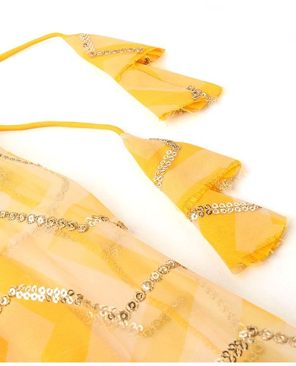 Pine Kids Half Sleeves Chevron Embroidered Choli & Lehenga with  Dupatta Set- Yellow