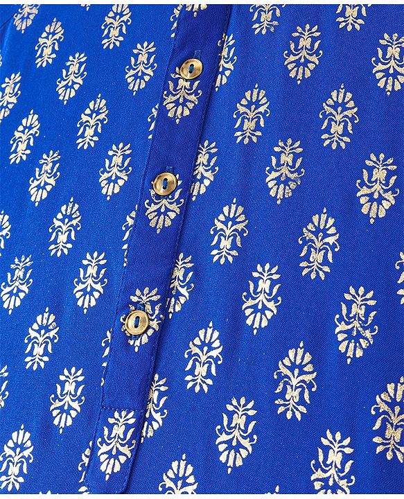 Pine Kids Foil Printed Full Sleeves Kurta Pyjama Set-  Blue