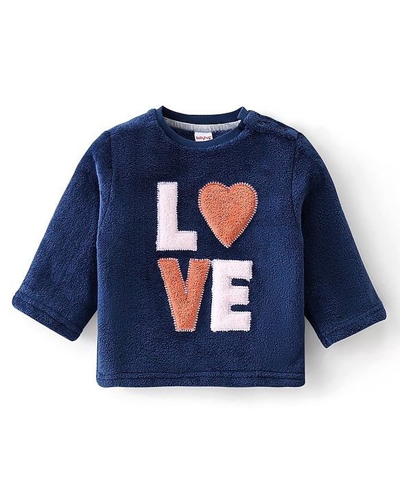 Babyhug 100% Cotton Full Sleeves Winter Wear Suit With Text Embroidery - Navy Blue