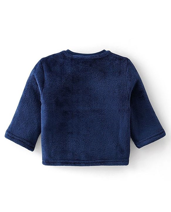 Babyhug 100% Cotton Full Sleeves Winter Wear Suit With Text Embroidery - Navy Blue