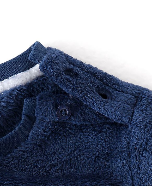 Babyhug 100% Cotton Full Sleeves Winter Wear Suit With Text Embroidery - Navy Blue